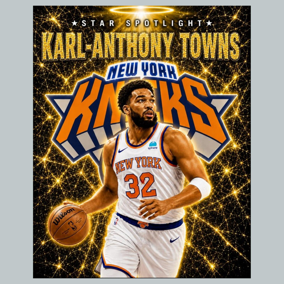 2711 Karl-Anthony Towns Gold Ice Edition Knicks /1 8x10 Zoom Art Giclée Print