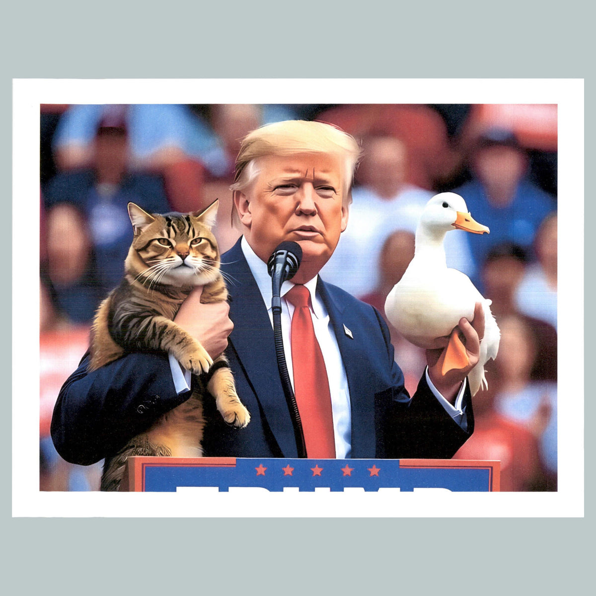 0191 P -8X10 Trump with Cat And Duck At Rally Glossy Photo Fast Shipping MS