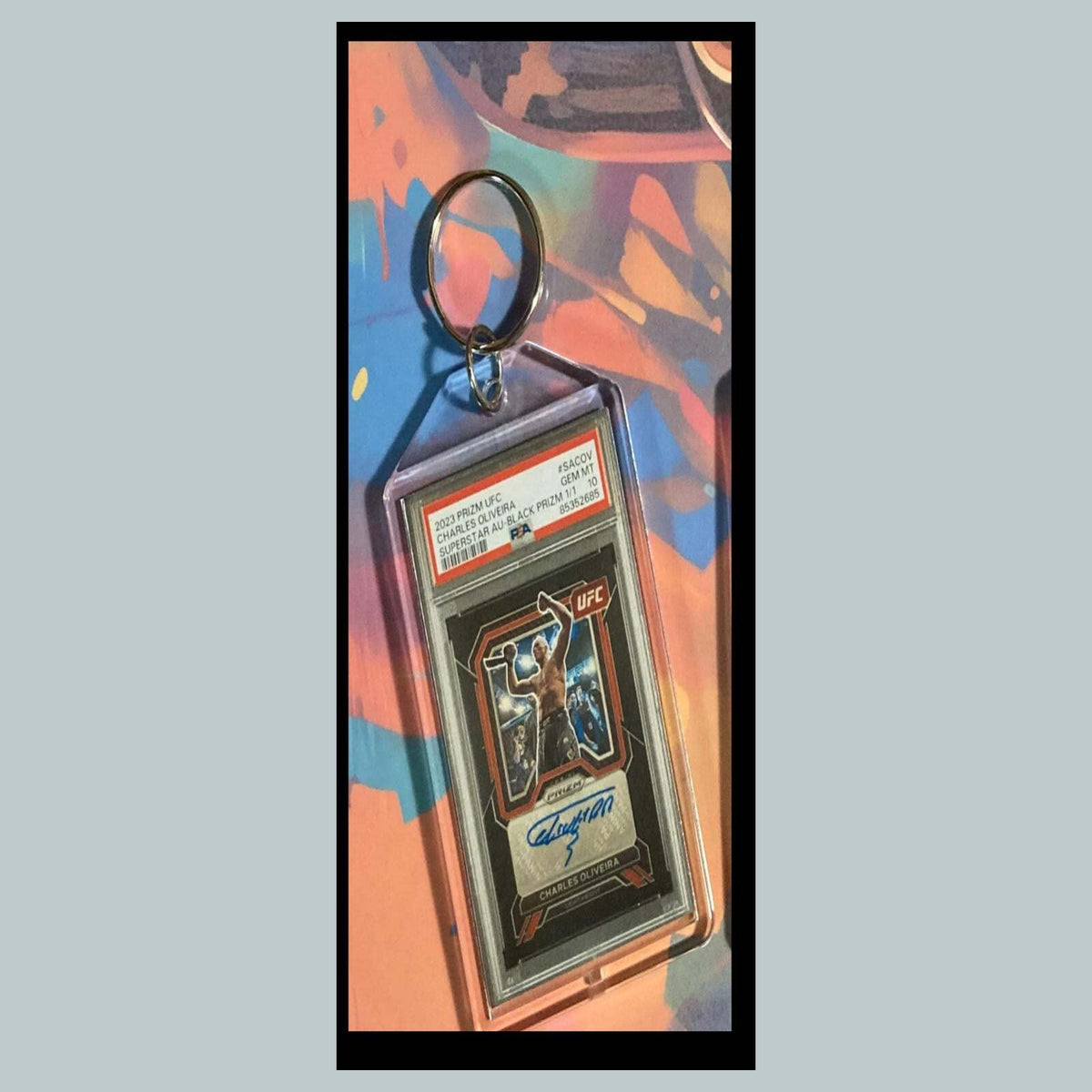3448 Charles Oliveira 2023 Panini Prizm Superstar Black Auto Custom Keychain KYC MSC