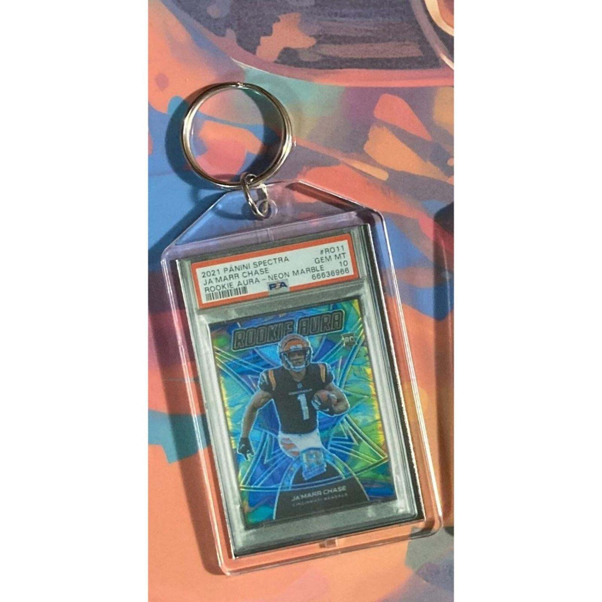 3268 Ja'Marr Chase 2021 Panini Spectra Rookie Aura Neon Marble Novelty Keychain