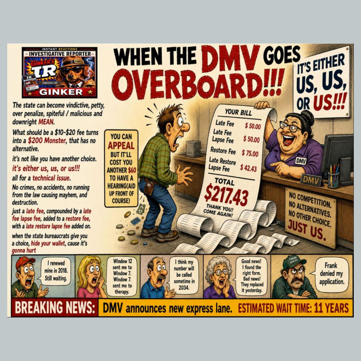 2842 DMV Gone Wild Goes Overboard on Fines Ginker’s Instant Reactions 8X10