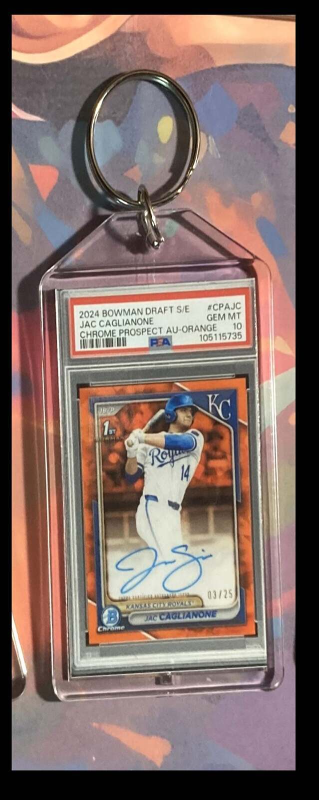 3228 Jac Caglianone 2024 Bowman Draft Chrome Orange Auto Keychain