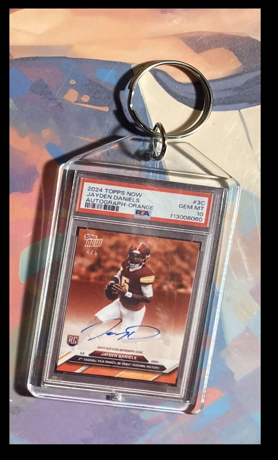3118 Jayden Daniels 2024 Topps Now Orange Auto Custom Keychain Great Gift