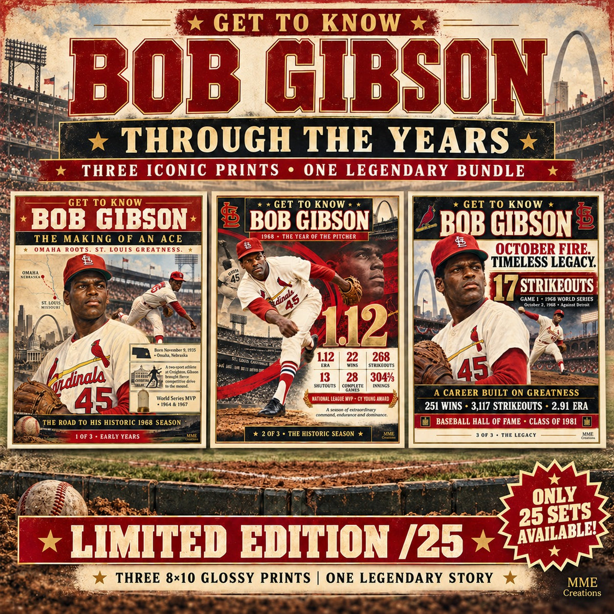 Bob Gibson GTK Through the Years Limited Edition /25 3-print bundle