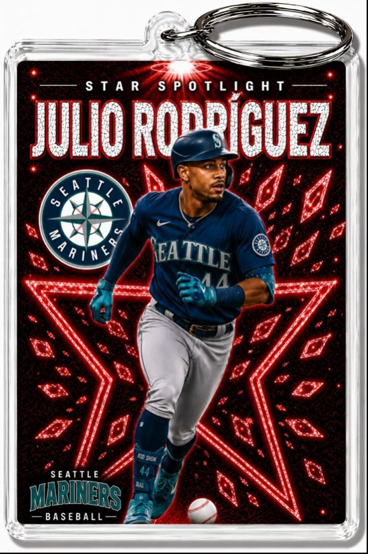 3972 Julio Rodriguez Keychain Red Spotlight Premium Keychain No Nameplate