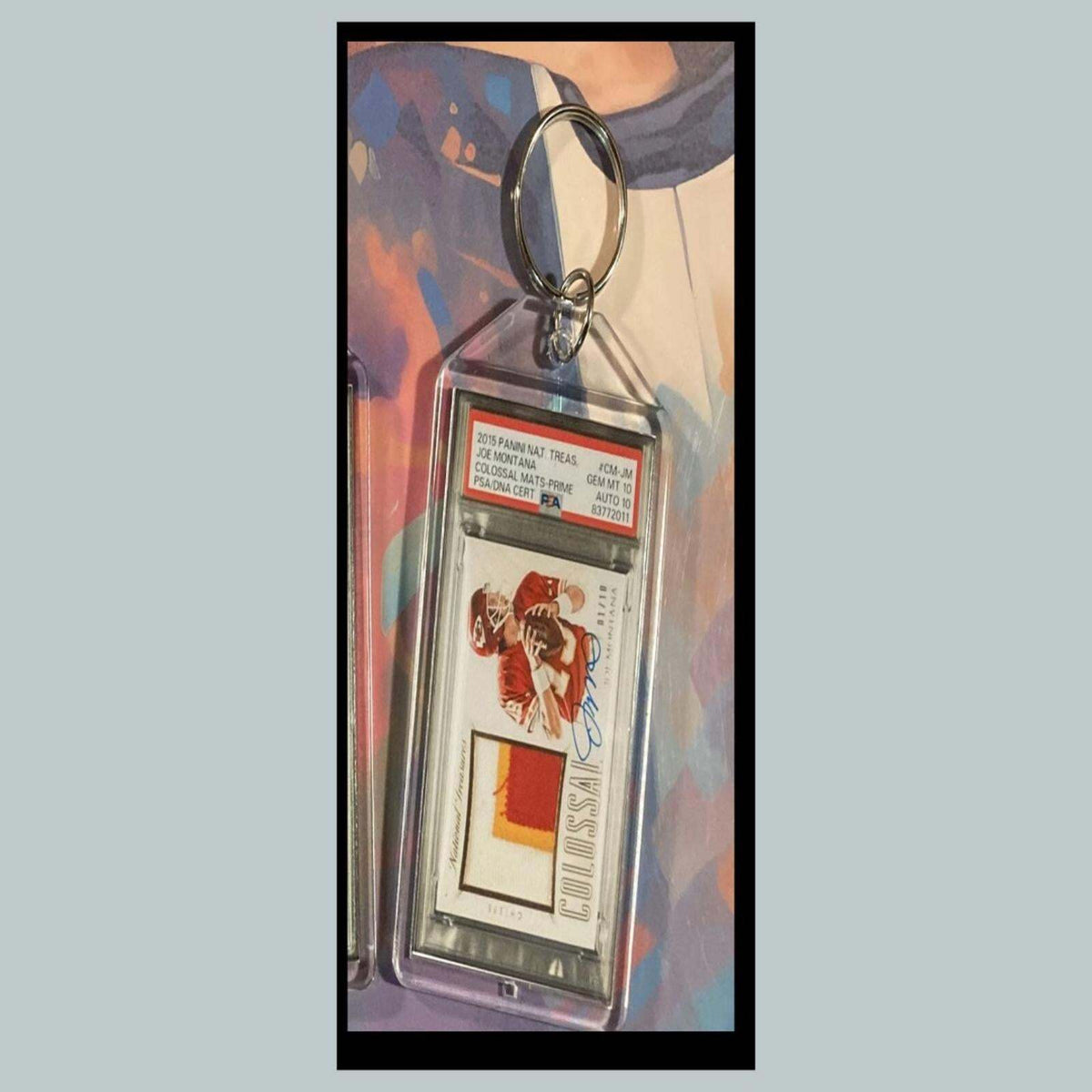 3378 Joe Montana 2015 Panini Nat Tres Colossal Patch Auto Custom Made Keychain