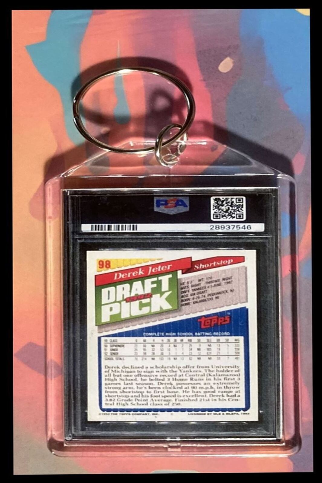 2982 Derek Jeter 1993 Topps Gold Rookie Custom Keychain - Great Gift
