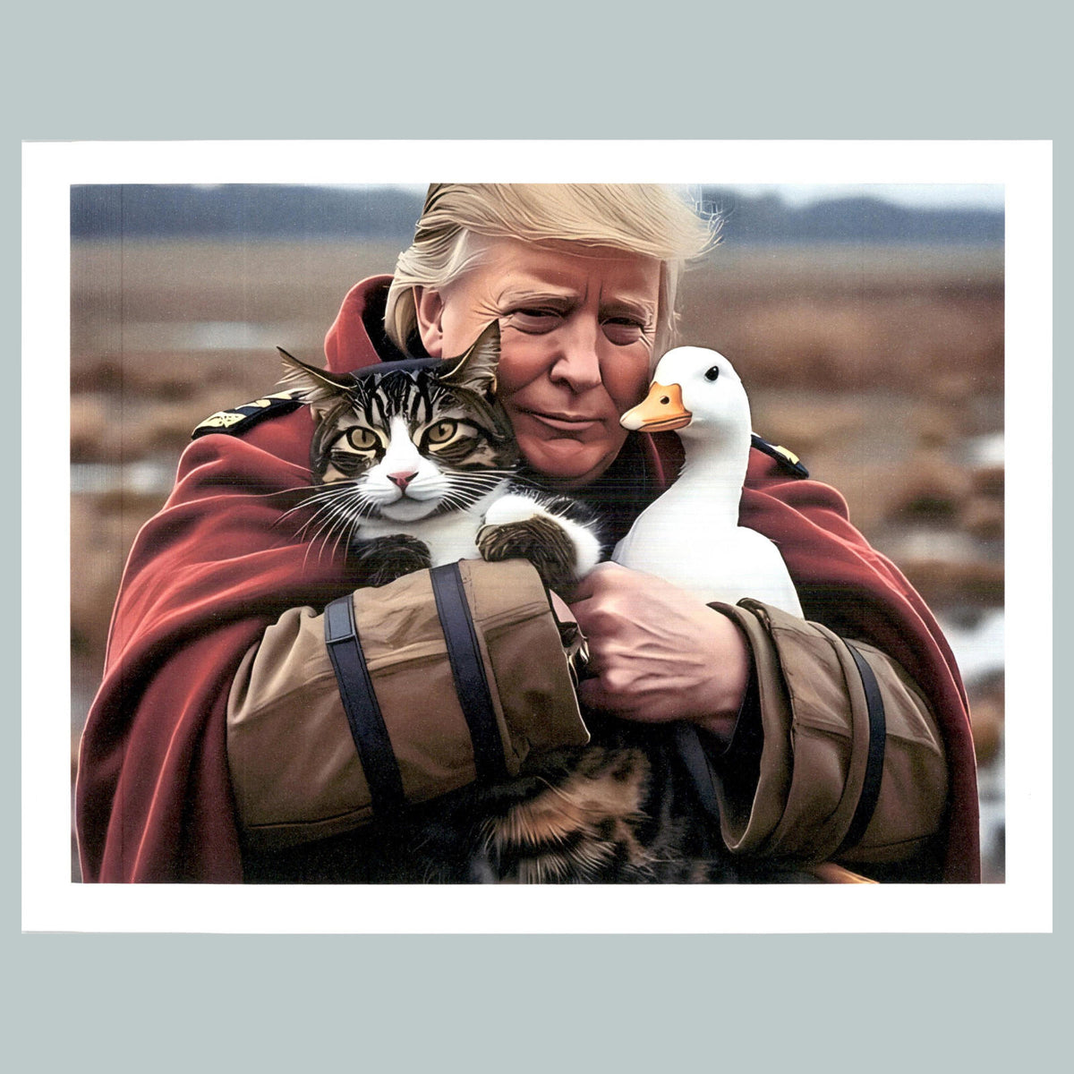 0188 P -8X10 Trump with Cat And Duck Red Cape Glossy Photo Fast Ship MS