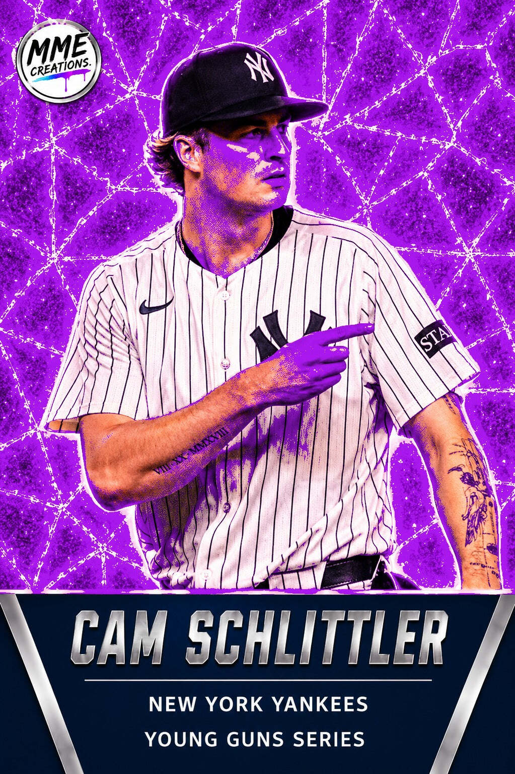 4320 Cam Schlittler Young Guns Laminated Custom Baseball Card Purple Ice