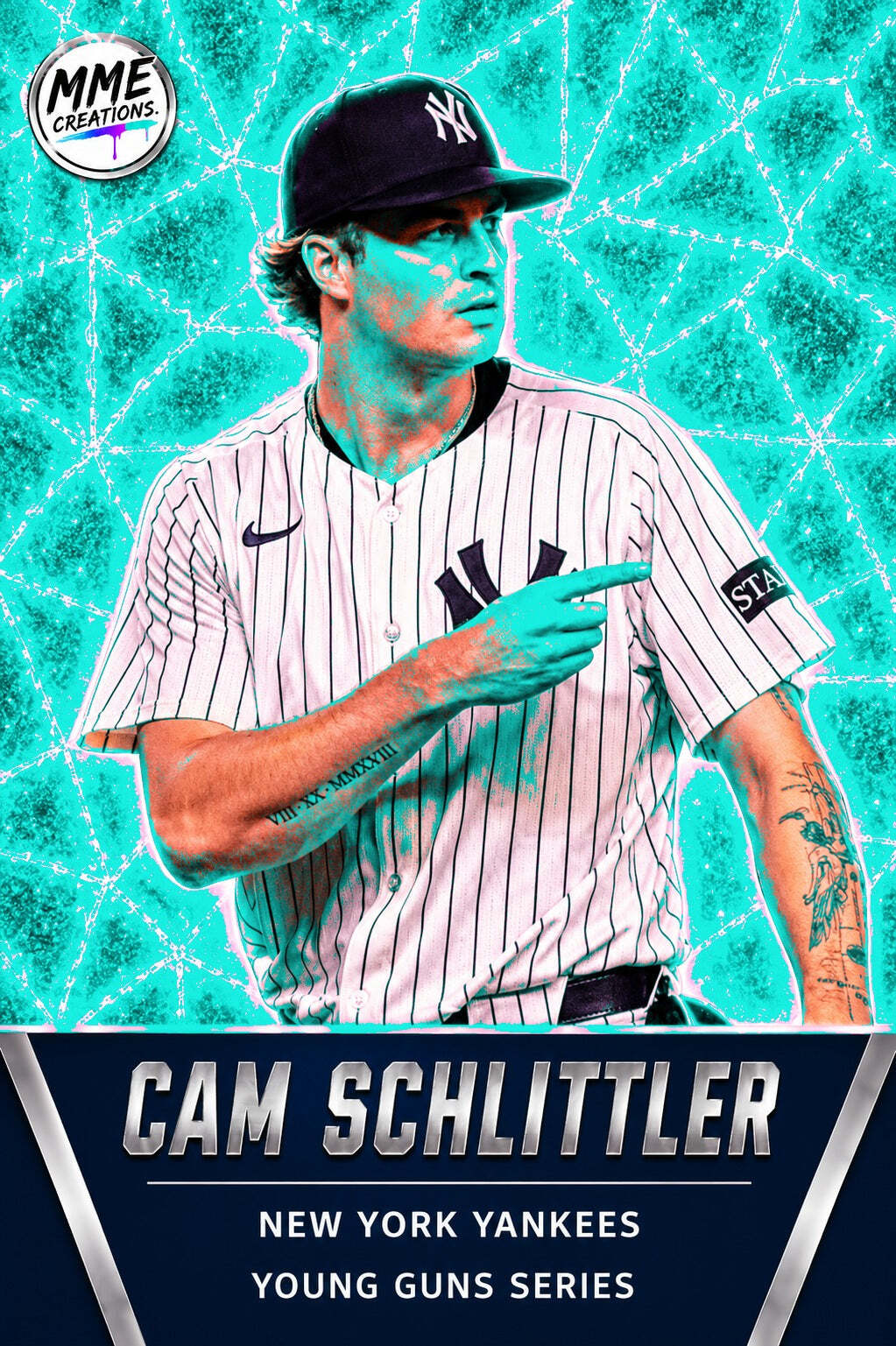 4309 Cam Schlittler Young Guns Laminated Custom Baseball Card Teal Ice