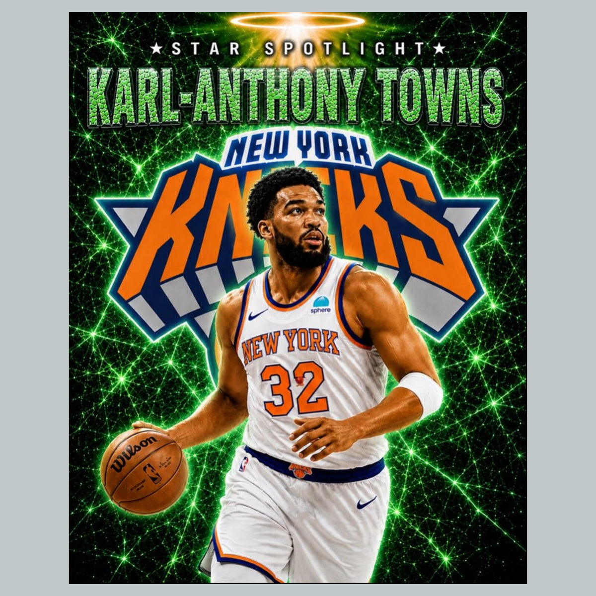 2704 Karl-Anthony Towns Green Ice Edition Knicks 8X10 Zoom Art Giclée Print /10