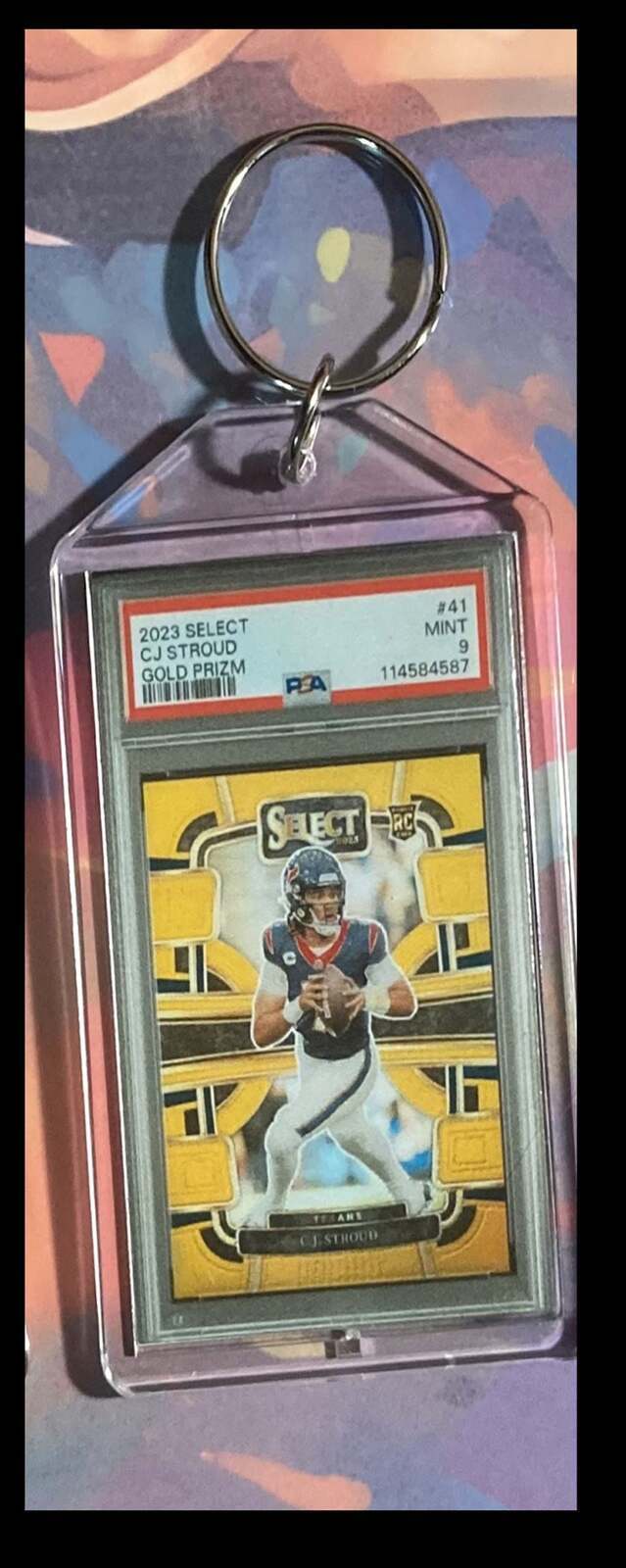 3229 CJ Stroud 2023 Panini Select Gold Prizm Keychain