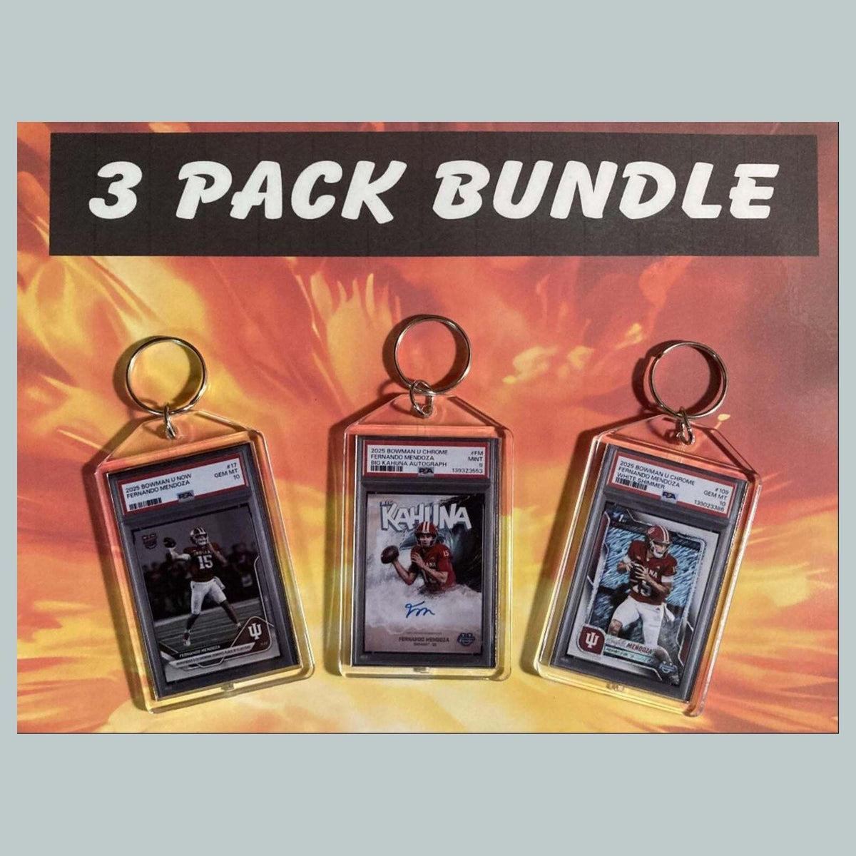 3736 Fernando Mendoza Custom Hand Made Novelty Keychains 3 Pack Bundle