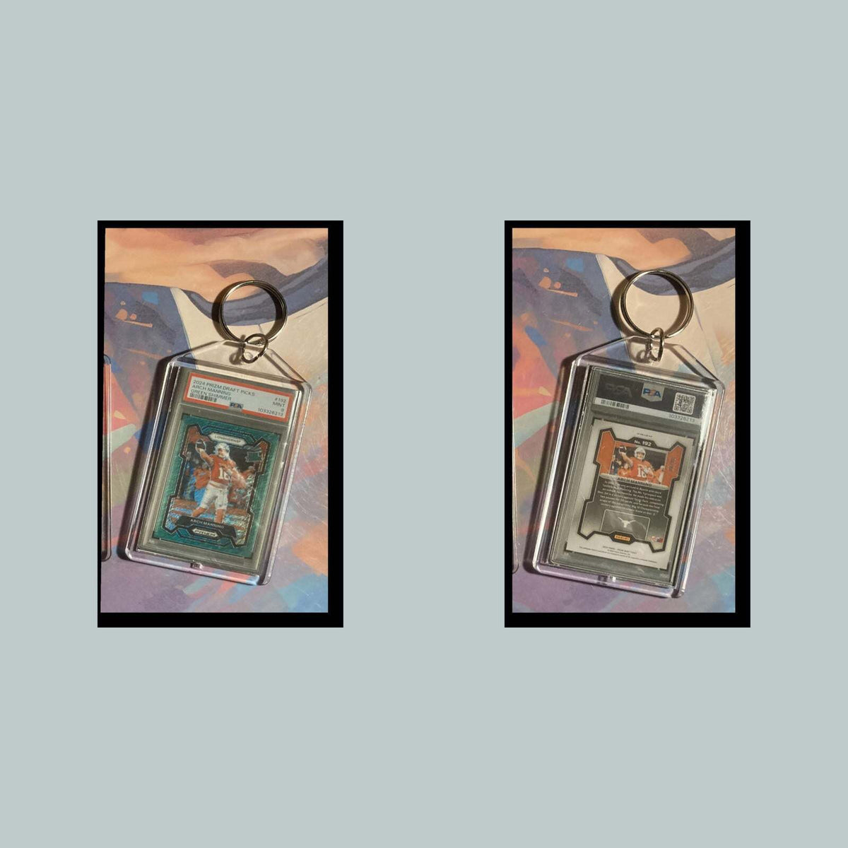 3496 Arch Manning 2024 Panini Prizm Green Shimmer Custom Hand Made Keychain Gift