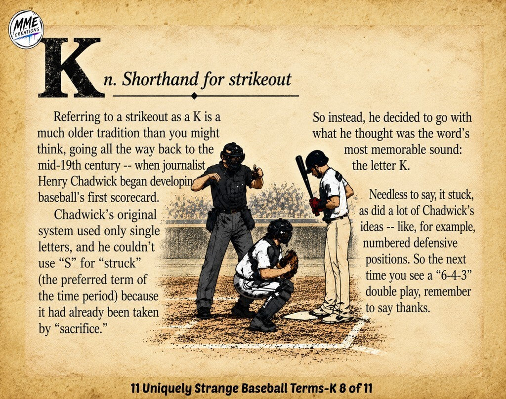 4370 K Laminated Card-Stories Behind 11 Uniquely Strange Baseball Terms