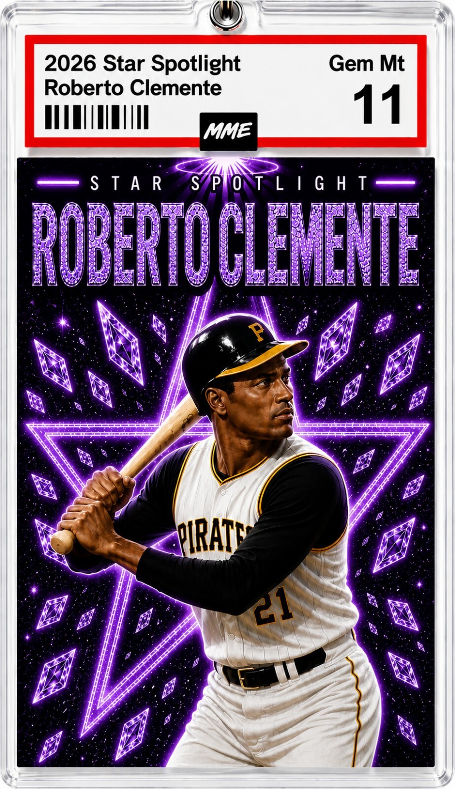 2946 Roberto Clemente Keychain Purple Spotlight Custom Acrylic Photo Keychain