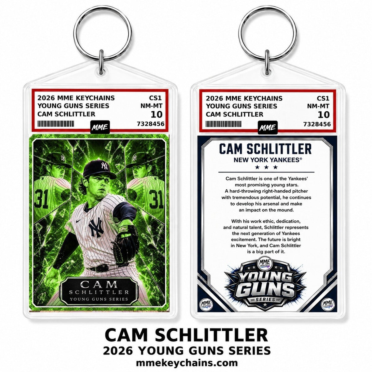 4298 Cam Schlittler Young Guns Series Custom Photo Keychain Lime Green Ice