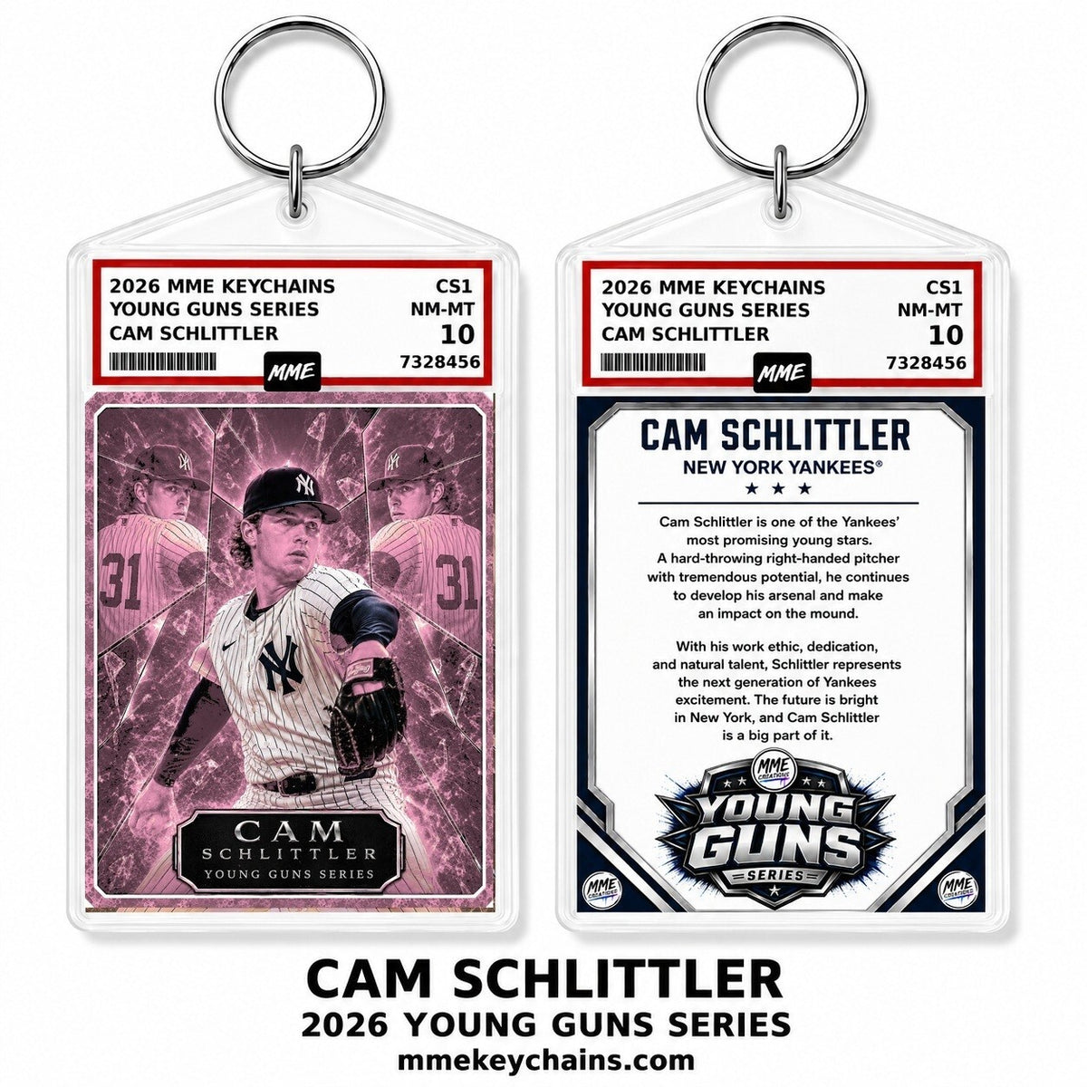 4301 Cam Schlittler Young Guns Series Custom Photo Keychain Carnation Pink Ice
