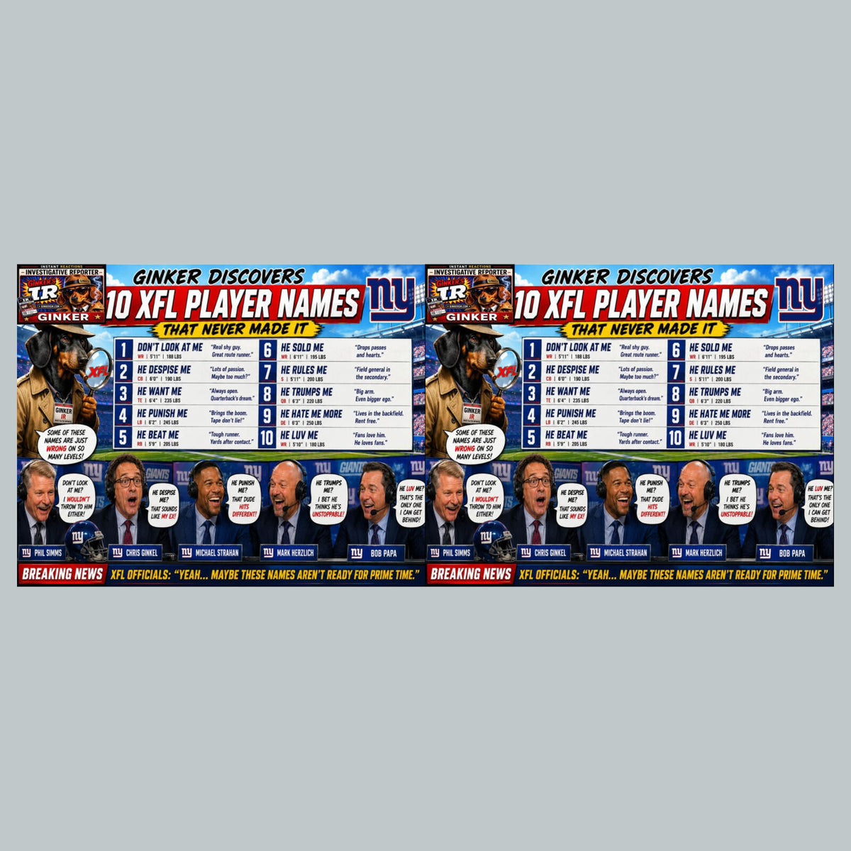 2854 XFL Names That Never Made It Ginker’s Instant Reactions 8X10 Print
