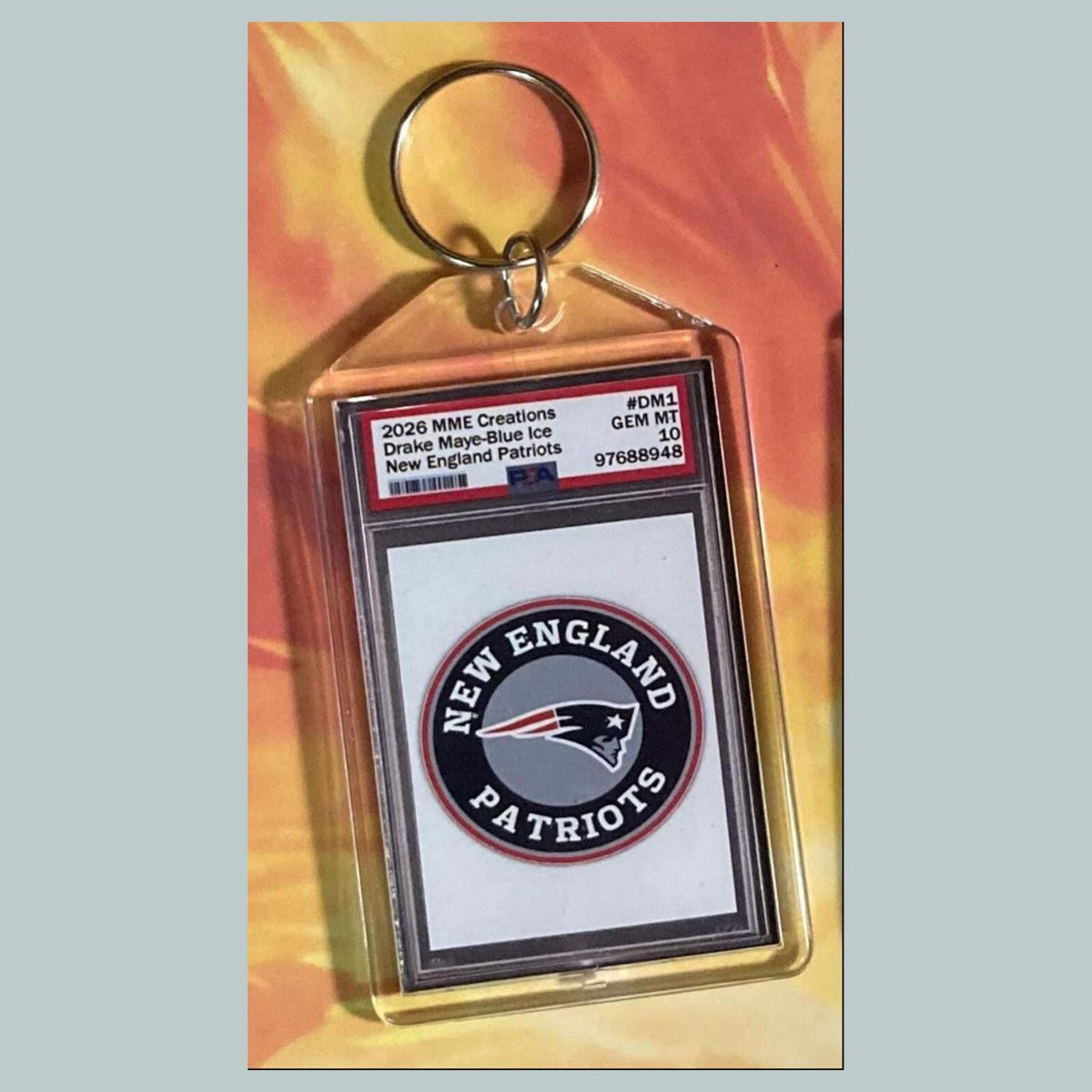 3762 Drake Maye 2026 Mockup Blue Ice Custom Hand Made Keychain