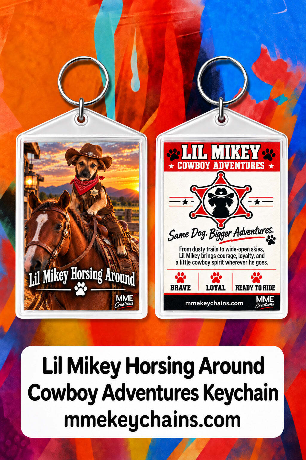 4847 Personalized Pet Pics Keychain Turn Your Dog Into a Cowboy –Horsing Around