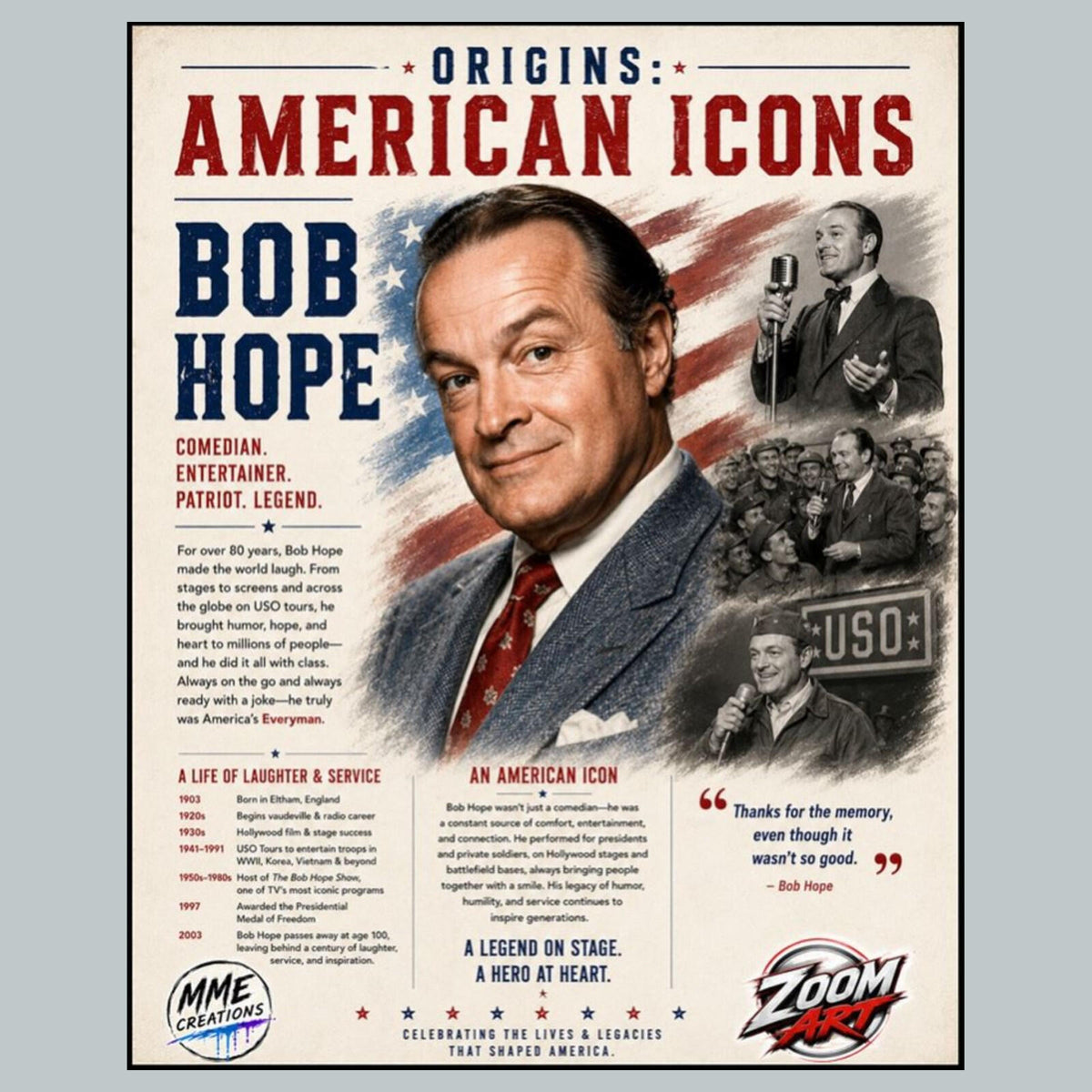2735 Bob Hope American Icons Series 8X10 Zoom Art Giclee Print __/25 MS
