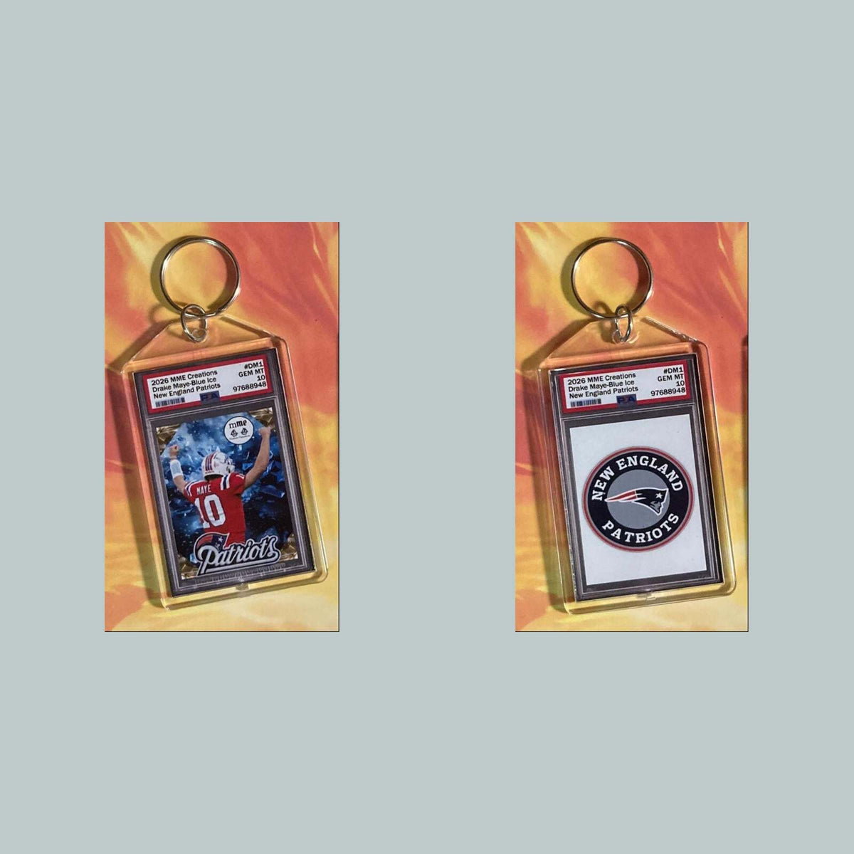 3762 Drake Maye 2026 Mockup Blue Ice Custom Hand Made Keychain