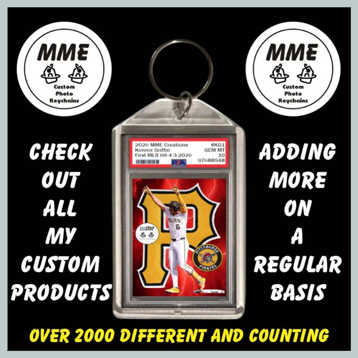 3797 Custom Keychain Konnor Griffin First Major League Hit Fast Secure Shipping