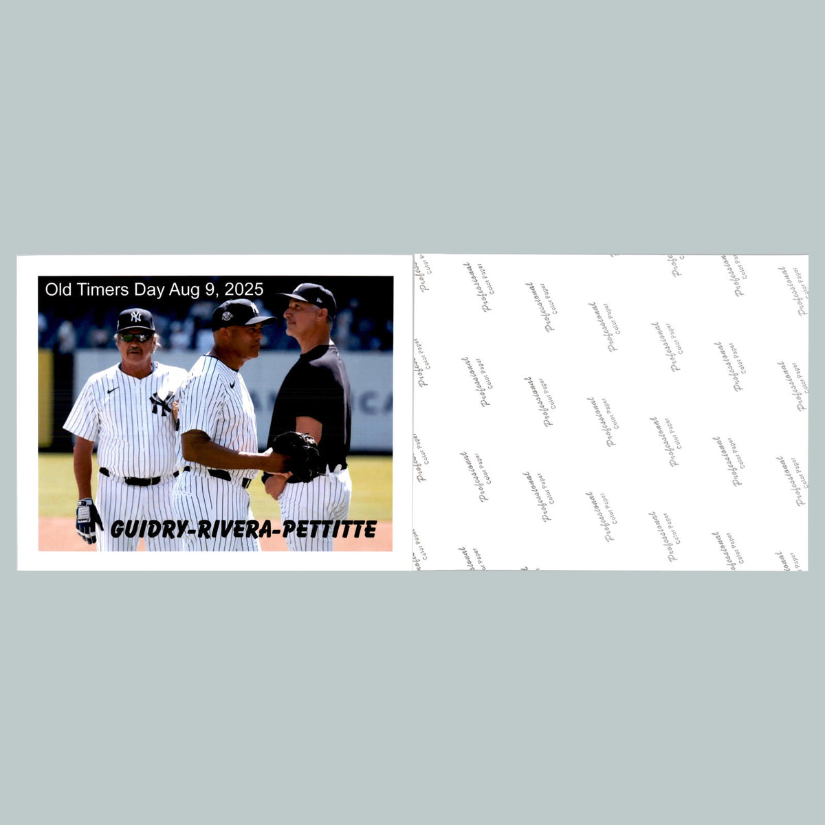 0488 P-8X10 OldTimers Day 2025 Guidry-Rivera-Pettitte Glossy Photo Secure Ship