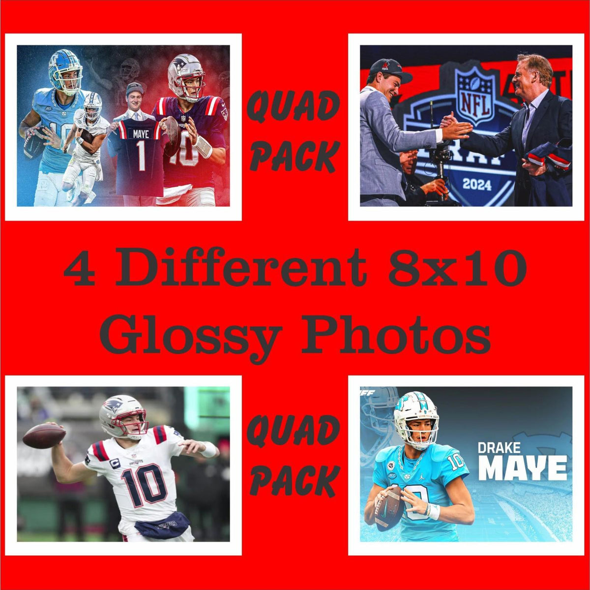 1063B-8X10 Drake Maye -Quad Pack-1 -4 Different 8x10 Glossy Photos Great Gift FBL