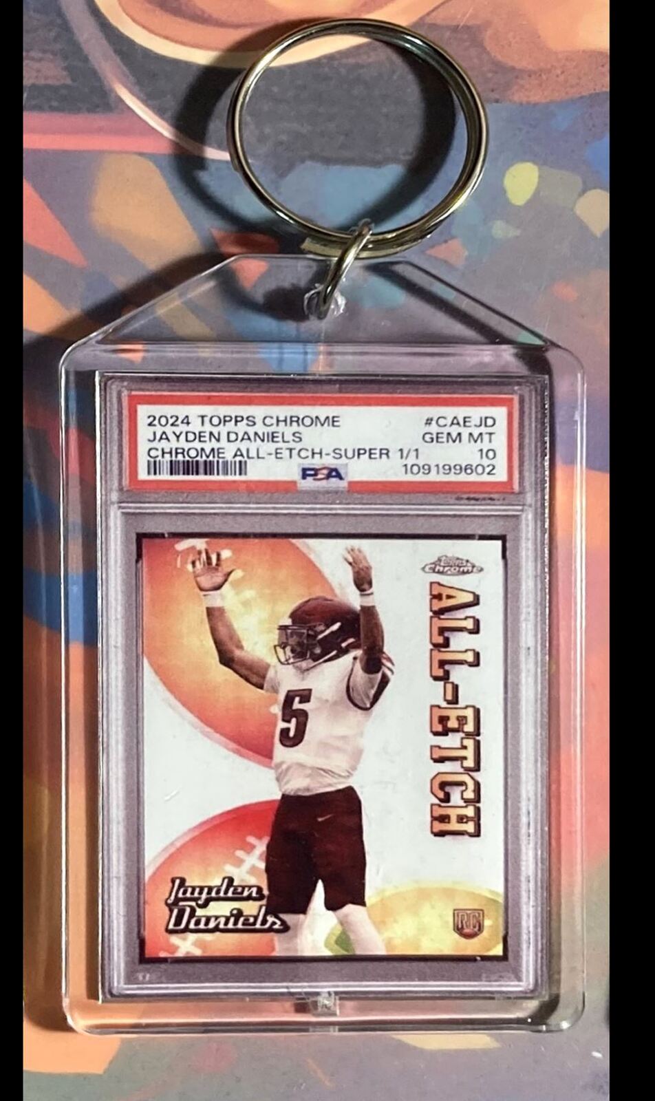 3119 Jayden Daniels 2024 Topps Chrome All-Etch SuperFractor Custom Keychain