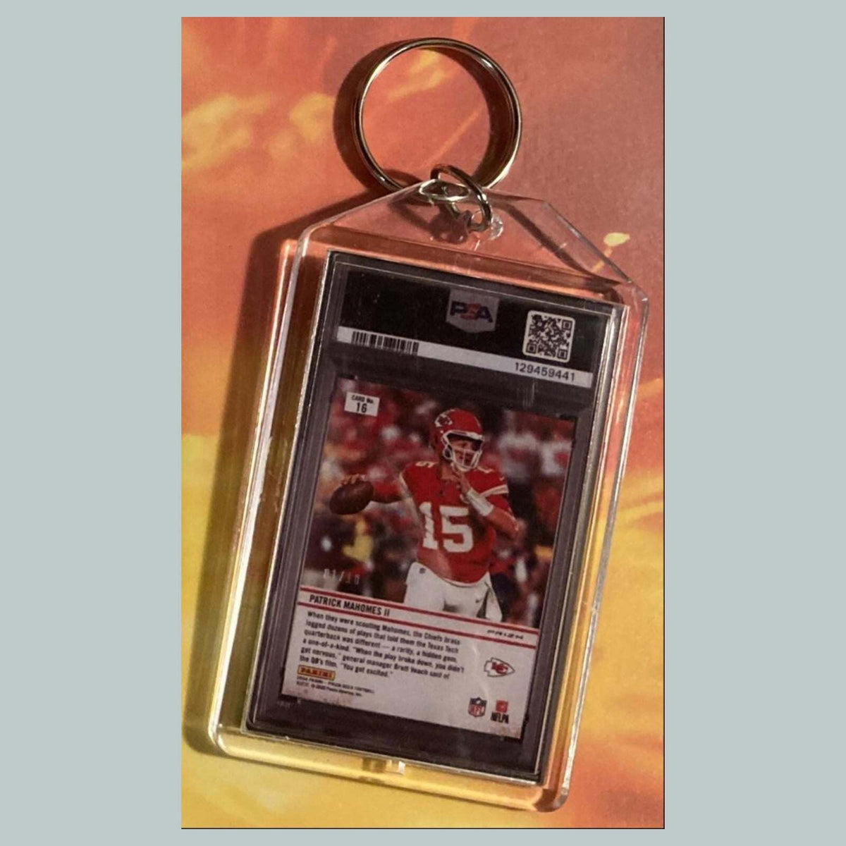 3605 Patrick Mahomes 2024 Panini Prizm Gold Downtown Custom Keychain