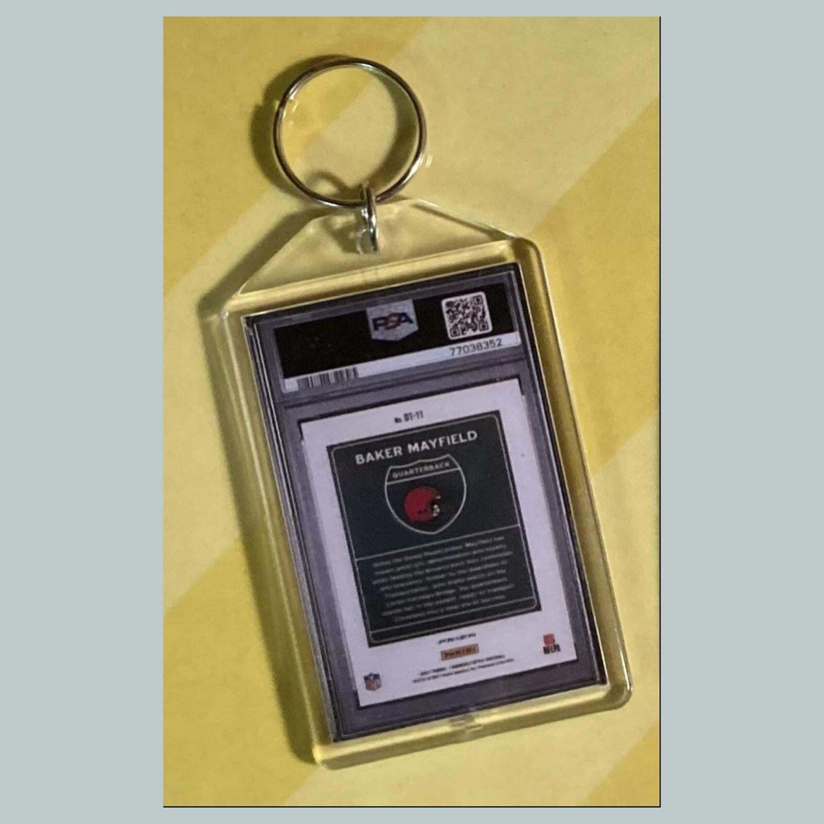 3781 Baker Mayfield 2021 Panini Donruss Optic Downtown Custom Hand Made Keychain