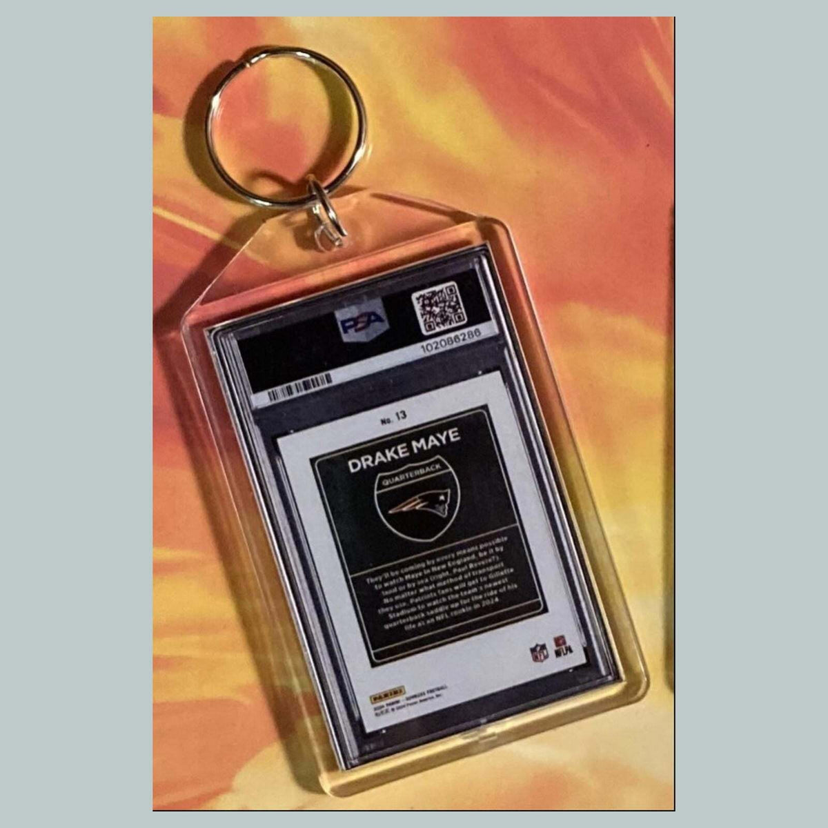 3716 Drake Maye 2024 Donruss Downtown Custom Hand Made Keychain