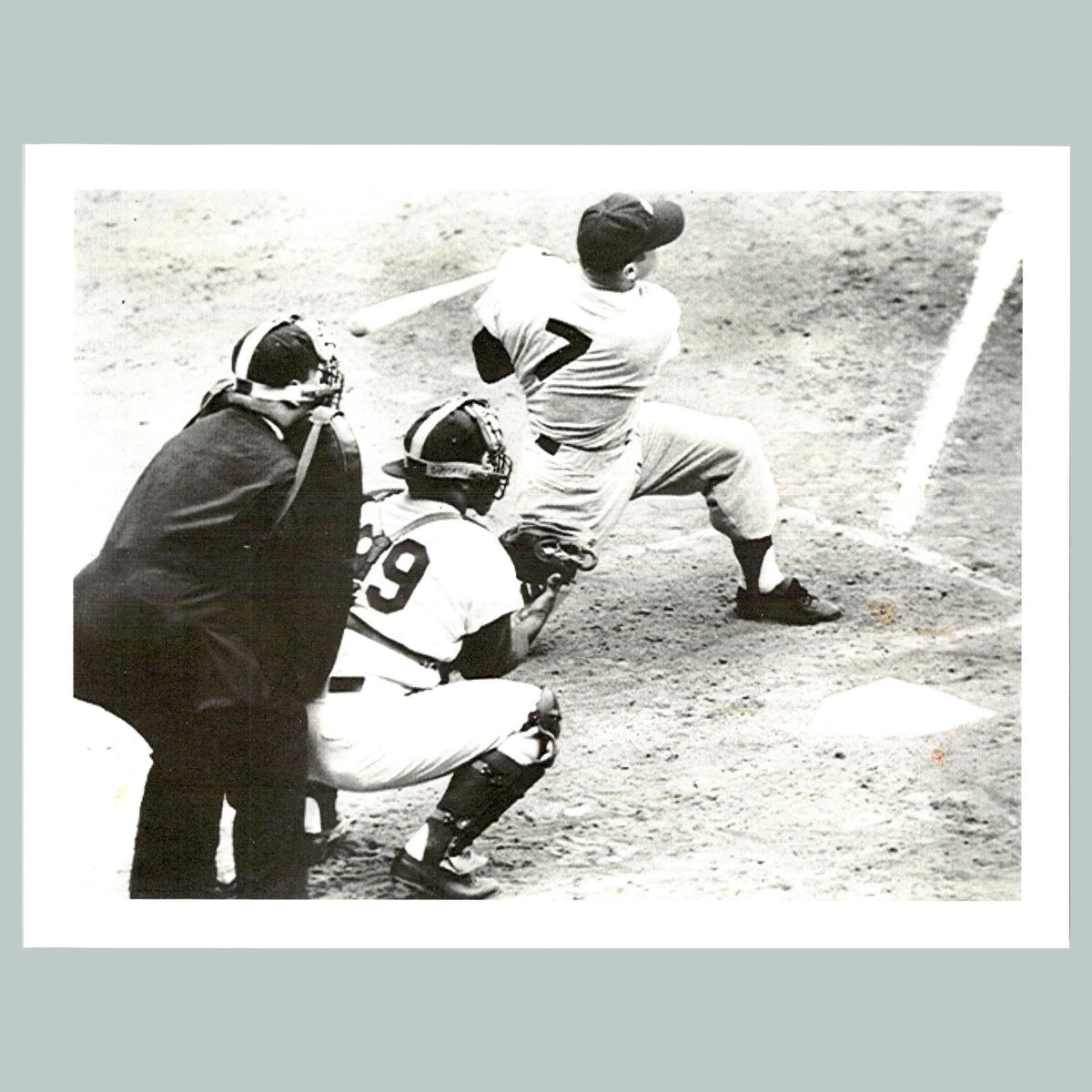 0349 P -8X10 Mickey Mantle Swinging-W-Catcher-H Glossy Photo BBL
