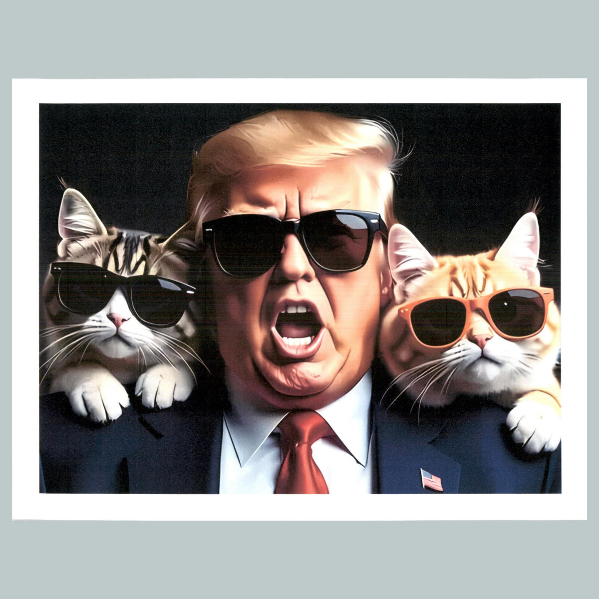 0185 P -8X10 Trump with 2 Cats-Shades Glossy Photo Fast-Secure Shipping