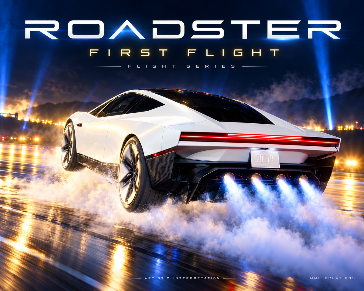 9999 Tesla Roadster First Flight 8x10 Landscape Art Print