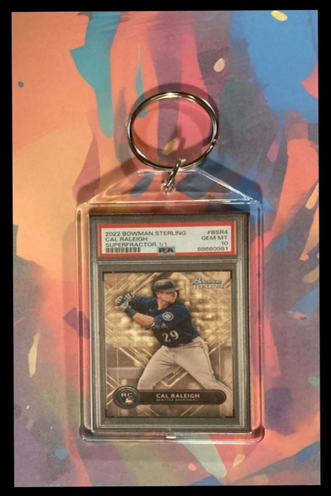 3063 Cal Raleigh 2022 Bowman Sterling SuperFractor Custom Keychain