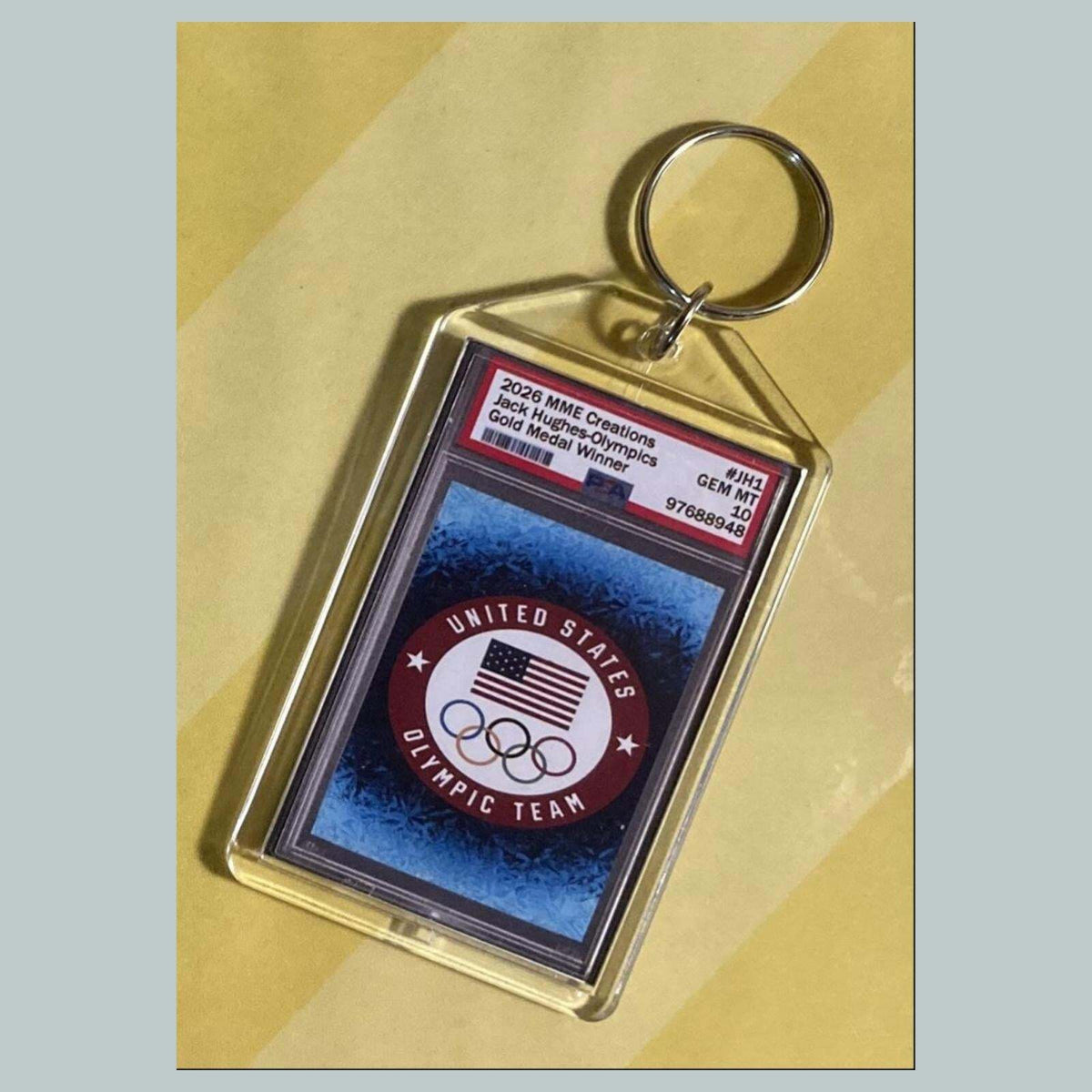 3785 Jack Hughes Gold Mockup 2026 Olympics Custom Hand Made Keychain