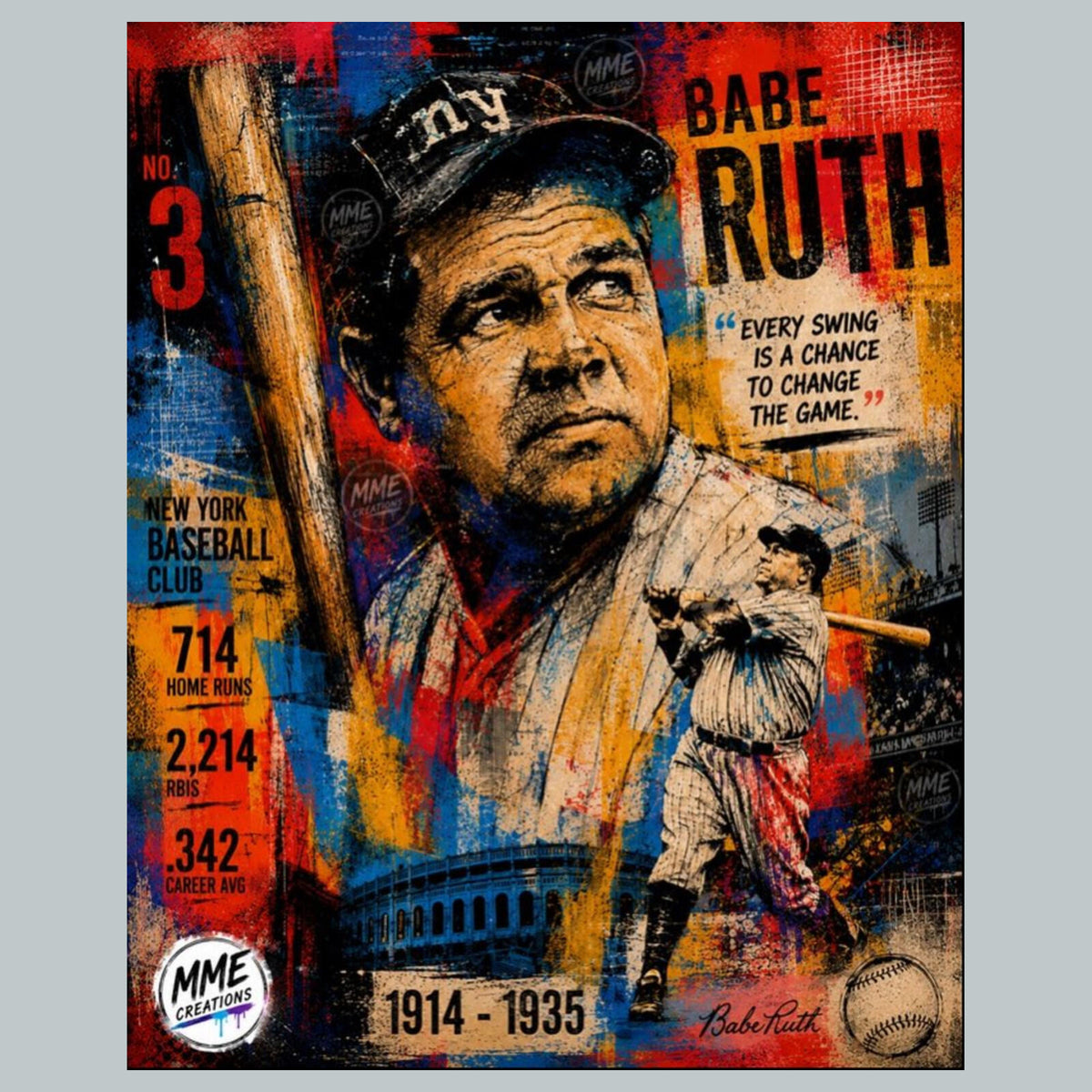 2607 Babe Ruth 'The Bambino' Zoom Art Series 8X10 Giclée Print BBL