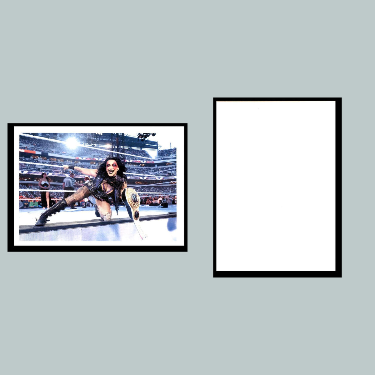 0086 P -8X10 Rhea Ripley in Ring with Belt Kneeling Glossy Photo Fast Shipping