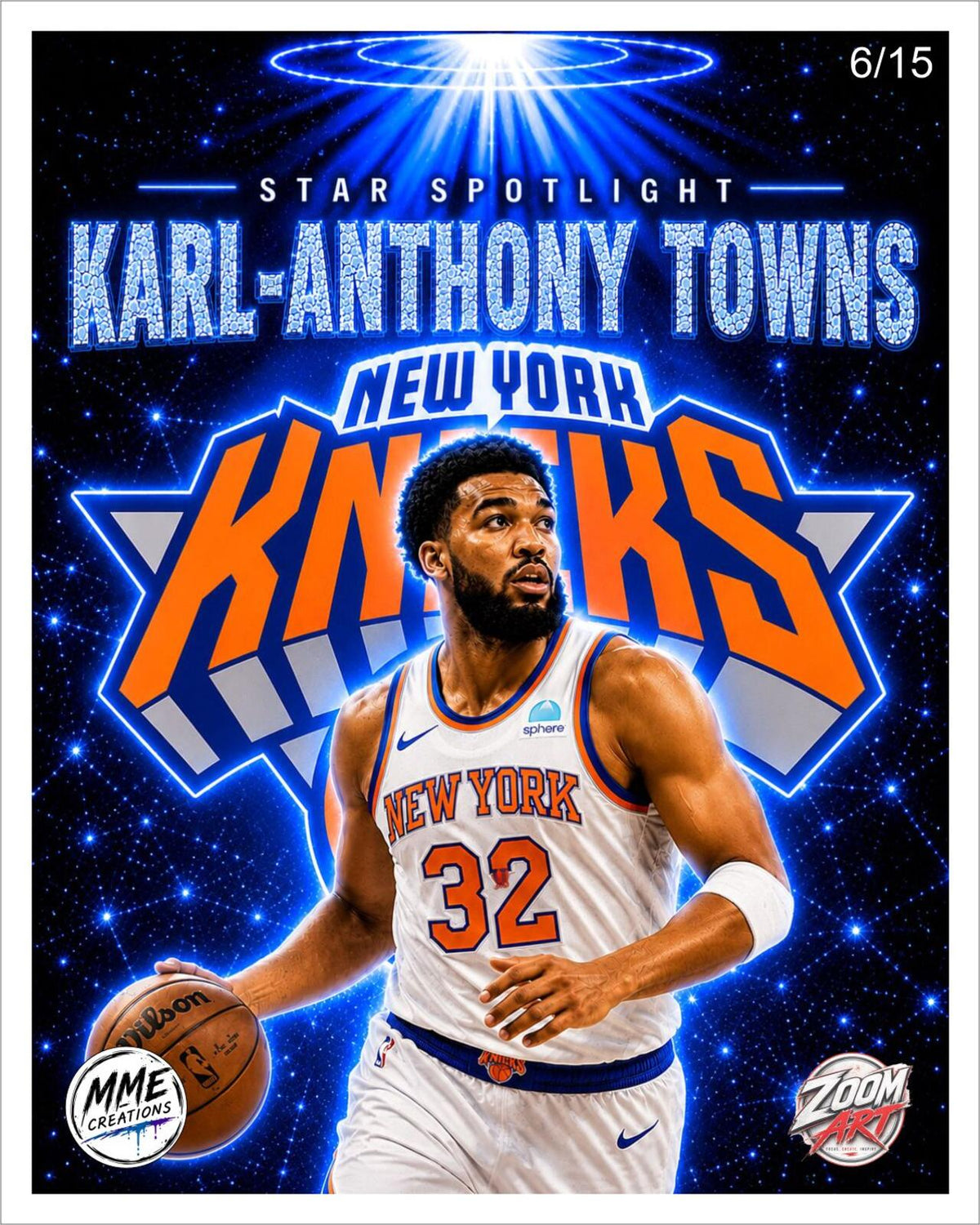 2691 Karl-Anthony Towns Blue Ice Edition Knicks 8X10 Zoom Art Giclée Print /15