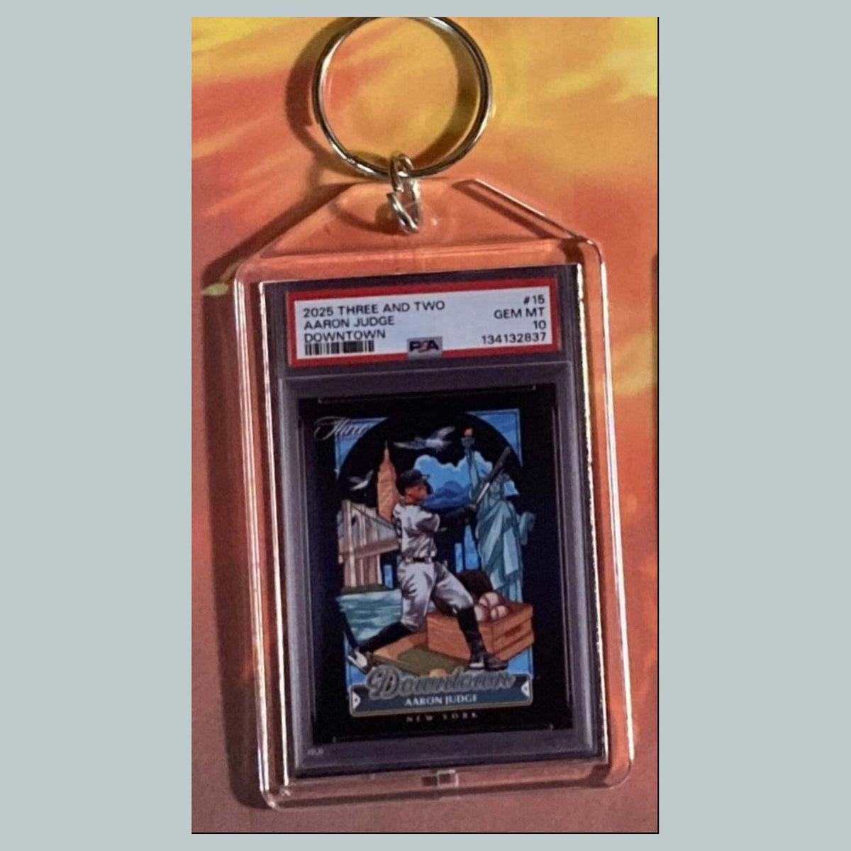 3597 Aaron Judge 2025 Panini Three and Two Downtown Custom Made Keychain
