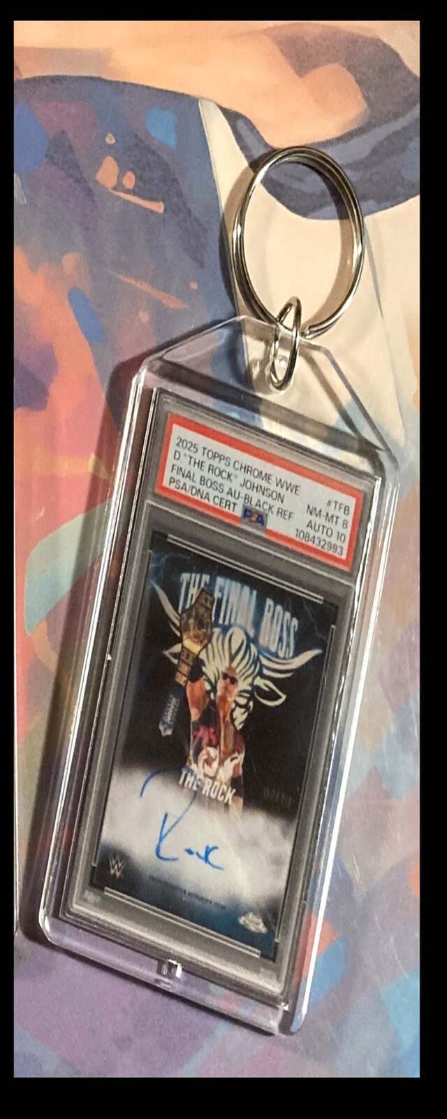 3367 The Rock 2025 Topps Chrome Final Boss Black Auto Custom Hand Made Keychain