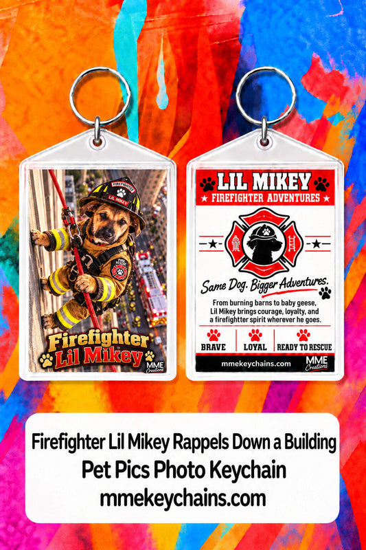 4867 Personalized Pet Pics Keychain Firefighter Lil Mikey – Rappelling