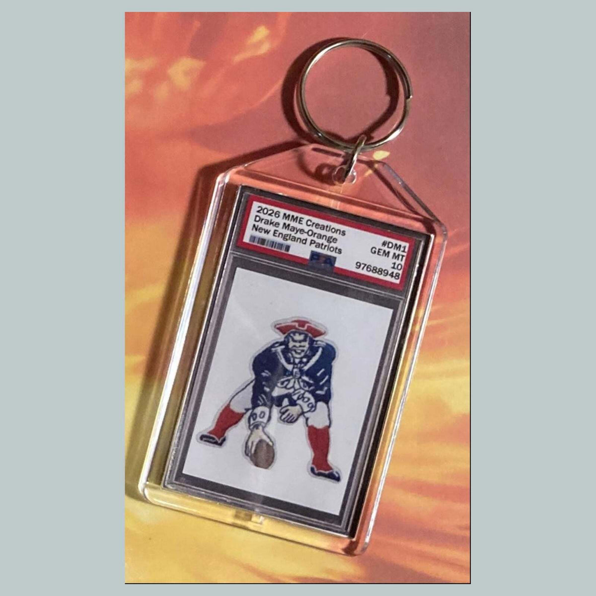 3761 Drake Maye 2026 Mockup Orange Custom Hand Made Keychain