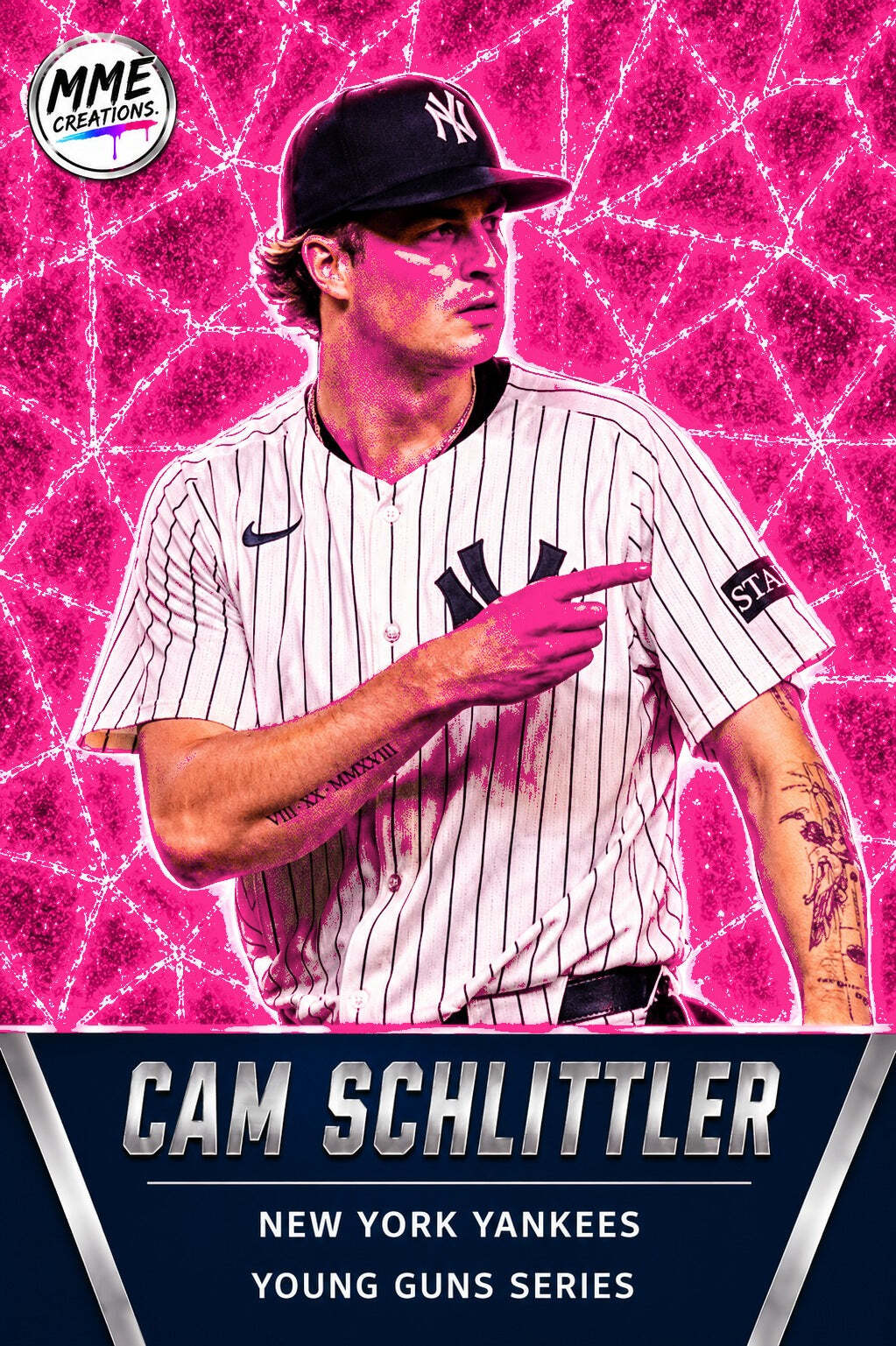 4322 Cam Schlittler Young Guns Laminated Custom Baseball Card Pink Ice