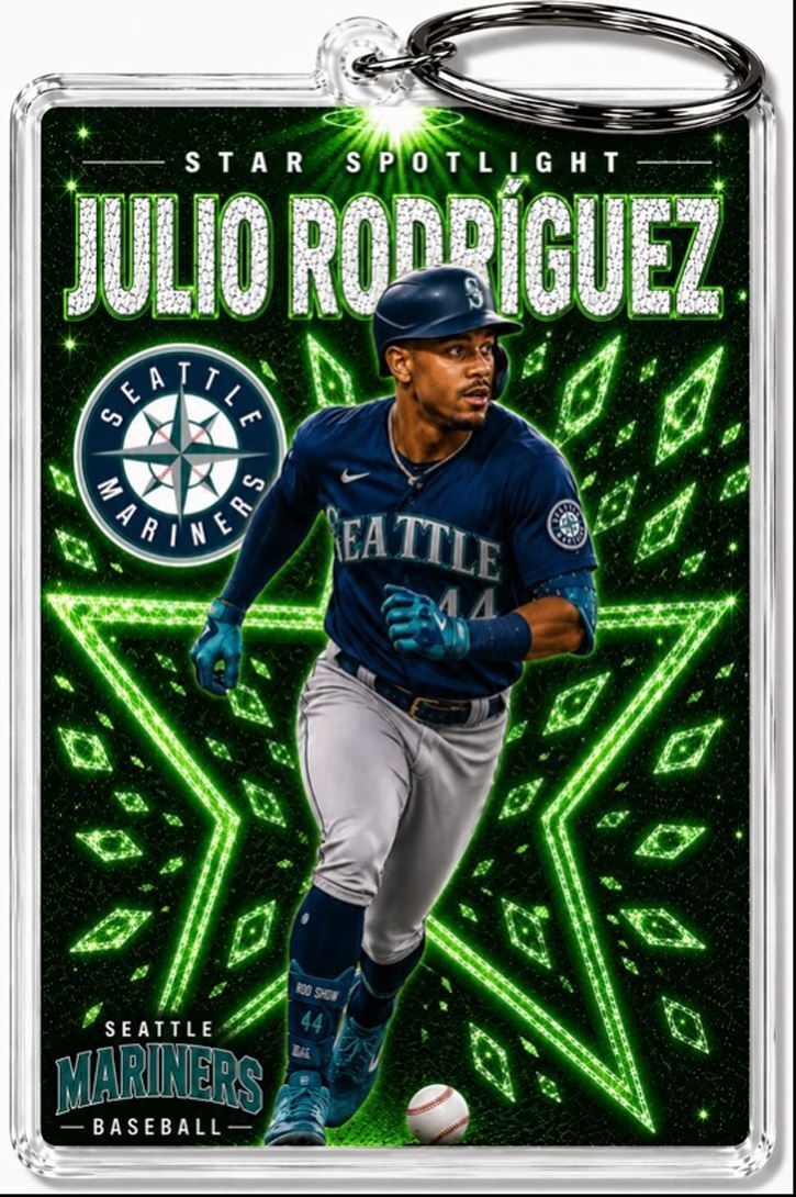 3986 Julio Rodriguez Keychain Green Spotlight Premium Keychain No Nameplate