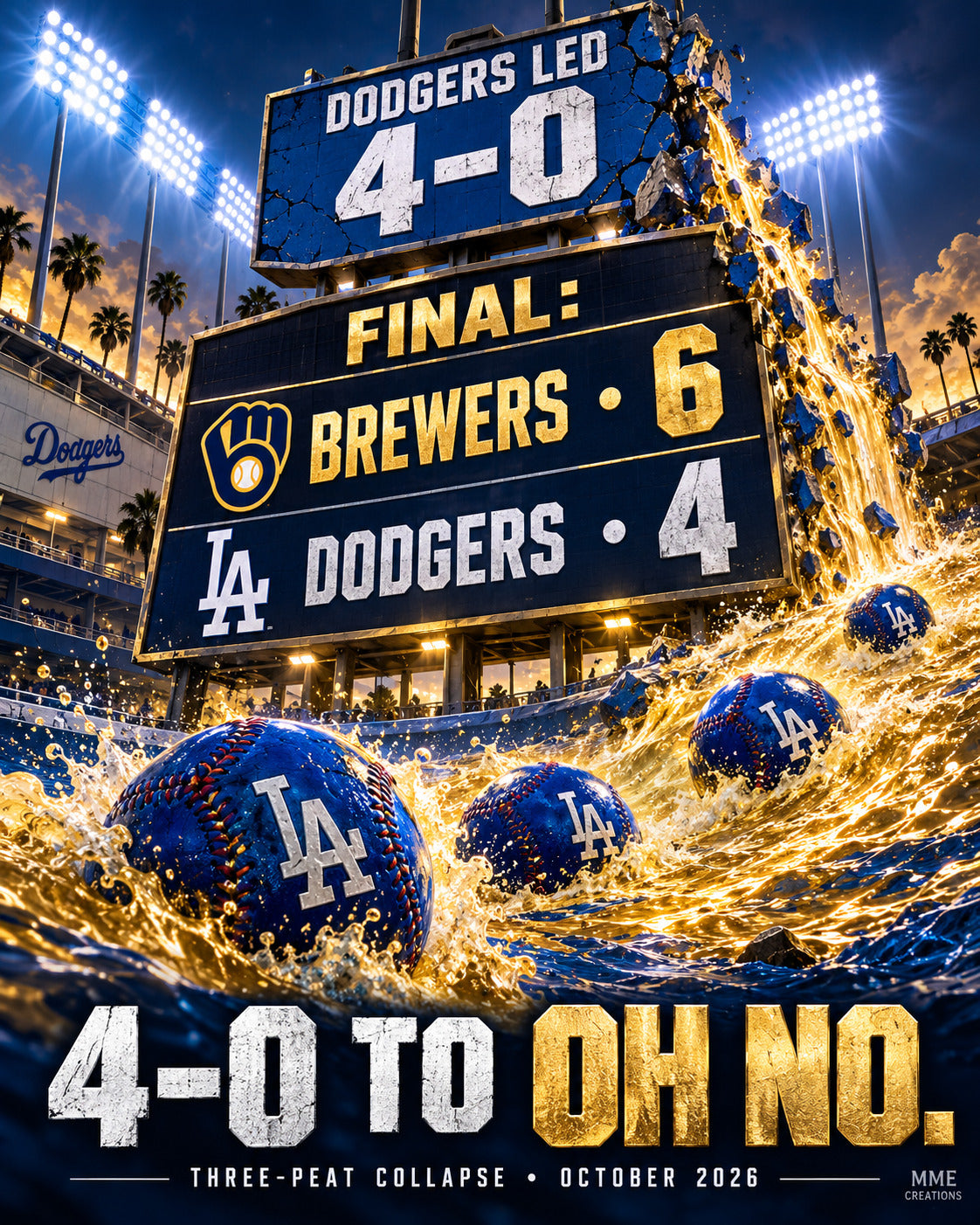 4998 4-0 to Oh No - Dodgers Three-Peat Collapse 8x10 Print