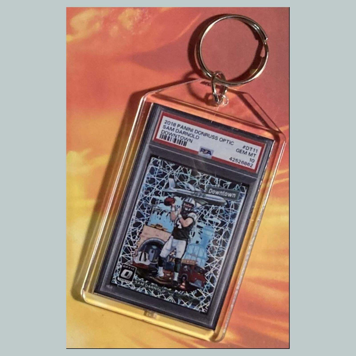 3776 Sam Darnold 2018 Panini Donruss Optic Downtown Hand Made Keychain